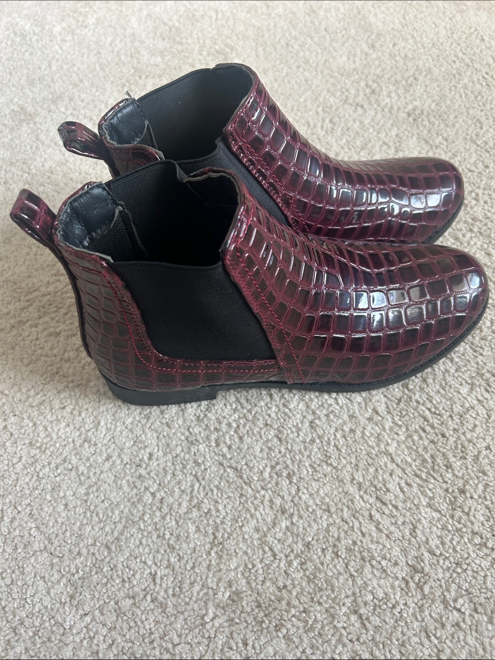 Croc-Embossed Burgundy Chelsea Booties